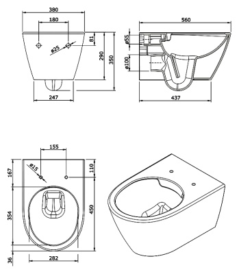 Унитаз Sanindusa Sanlife 136032004 подвесной без сиденья