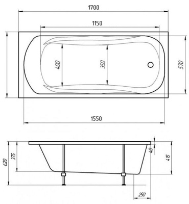 Акриловая ванна 1MarKa Classic 170х70 без гидромассажа