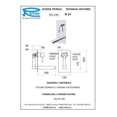 Смеситель для раковины Remer Minimal N14 Хром