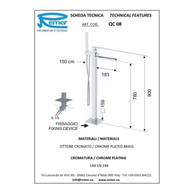 Смеситель для ванны Remer Qubica Cascata QC08 Хром