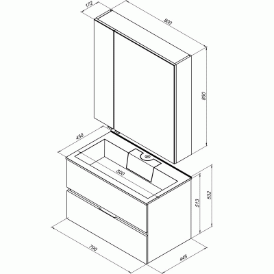 Комплект мебели для ванной Aquanet Алвита 80 241387 подвесной Серый антрацит