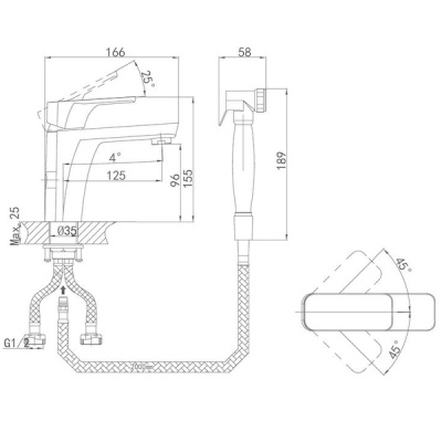 Смеситель для раковины D&K Berlin Freie DA1432601 с гигиеническим душем Хром