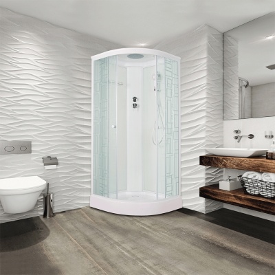 Душевая кабина Bolu Sektors 100х100 BL-100n профиль Белый стекло прозрачное с художественным рисунком