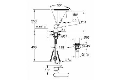 Смеситель для раковины Grohe Plus 23844003 Хром