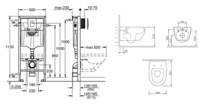 Комплект унитаза AM.PM Awe C111738WH с инсталляцией Grohe Rapid SL 38772001 с сиденьем Микролифт и клавишей смыва Хром