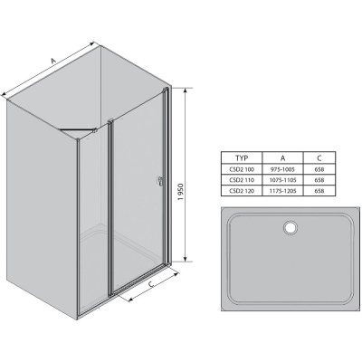 Душевая дверь в нишу Ravak CSD2-120 120x195 0QVGCC00Z1 профиль Хром стекло прозрачное