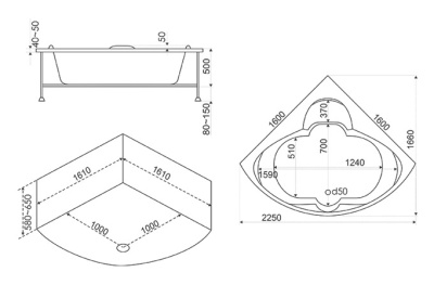 Акриловая ванна Bas Дрова 160x160 без гидромассажа