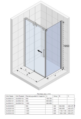 Стенка душевого уголка Riho Ocean O404 80x195 Хром L