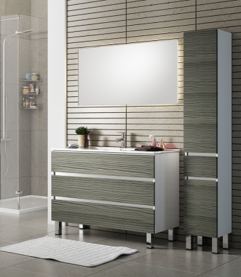 Тумба с раковиной SanVit Кубэ-3 100 с фактурой под дерево Шелк Сталь