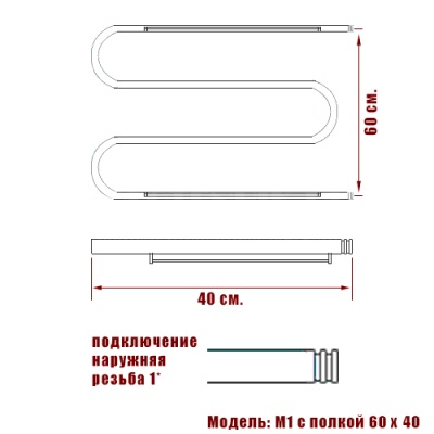 Водяной полотенцесушитель Ника Simple М1/СП 60x40 с полкой Хром