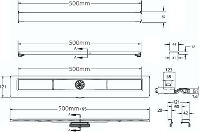 Душевой лоток Berges Wasserhaus C1 Norma 500 090136 с решеткой Матовый хром