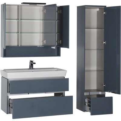 Комплект мебели для ванной Aquanet Виго 100 183666 подвесной Сине-серый