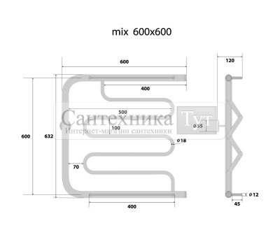 Полотенцесушитель Energy Mix 600x600 водяной хром