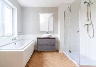 Комплект мебели для ванной BelBagno SET-KRAFT-700-PG-C-BB344-LOY-GRT-600/800 с зеркалом и смесителем Pietra Grigio, столешница - Cemento (без нанесения узора)