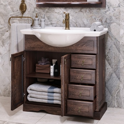 Комплект мебели для ванной Opadiris Клио 80 Орех антикварный со светильником Изабель Бронза