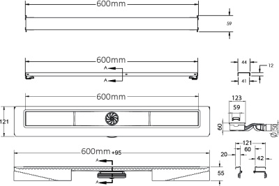 Душевой лоток Berges Wasserhaus C1 Brise 600 090131 с решеткой Матовый хром