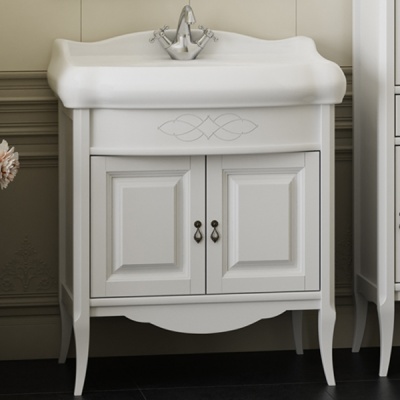 Комплект мебели для ванной Opadiris Лоренцо 80 Белый матовый со светильником Рустика Бронза