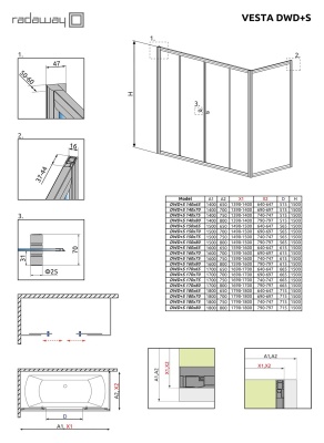 Шторка на ванну Radaway Vesta DWD 160 профиль Хром стекло прозрачное Шторка на ванну Radaway Vesta DWD 160 профиль Хром стекло прозрачное