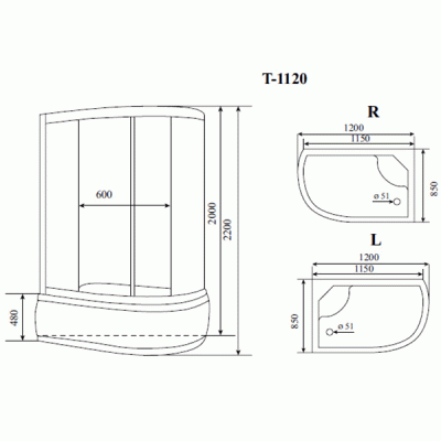 Душевая кабина Timo Standart T-6620 S L 120x85 профиль Хром стекло прозрачное