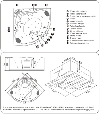 Акриловая ванна SSWW A111B 150х150 с гидромассажем