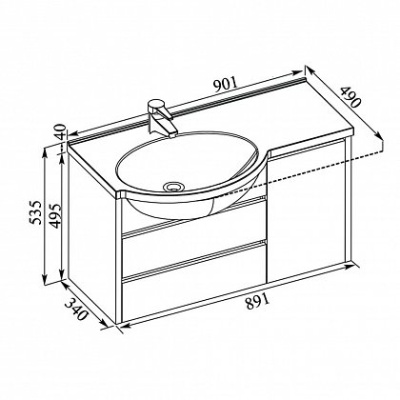 Тумба под раковину Aquanet Лайн 90 164937 подвесная R Белая