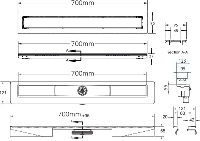 Душевой лоток Berges Wasserhaus Top Stark 700 092050 с решеткой Золото глянец