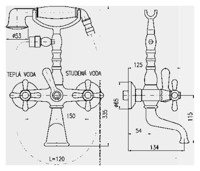 Смеситель для ванны Rav Slezak Morava retro MK460.5/2SM бронзовый, с ручками МК4