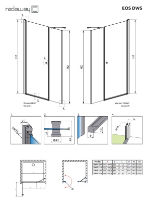 Душевая дверь в нишу Radaway Eos DWS 120 L профиль Хром стекло прозрачное