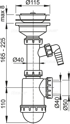 Сифон для кухонной мойки Alcaplast A446P-50/40 Полированная сталь