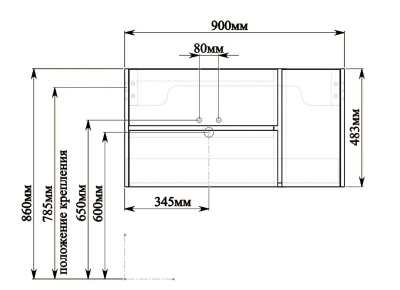 Тумба с раковиной SanVit Мэри-1 90 L kmery901 с фактурой под дерево подвесная Акация светлая