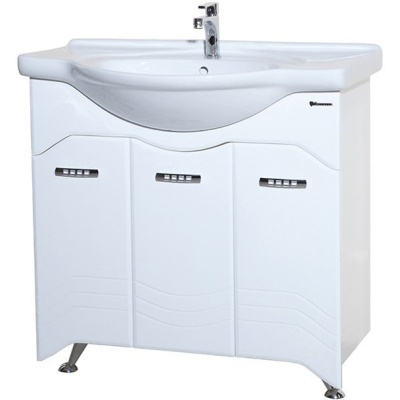 Тумба c раковиной Bellezza Дрея 85 с бельевой корзиной Белая