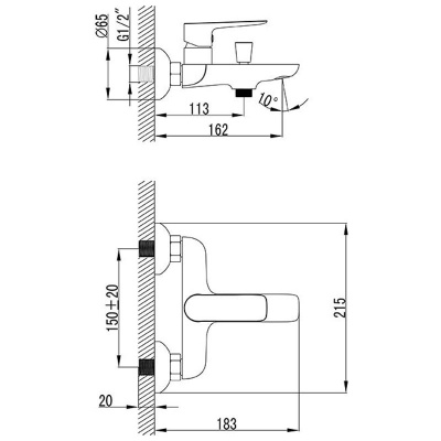 Смеситель для ванны Ravak Classic CL 022.00 150 X070083 Хром