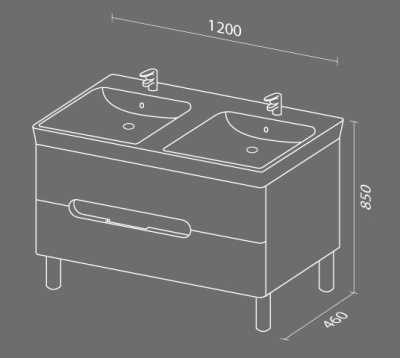 Тумба с двойной раковиной SanVit Форма 120 kforma1202 в цвете Ral Белый глянец