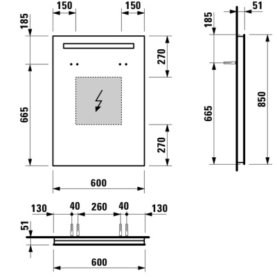 Зеркало Laufen Case 60 с подсветкой 1 светильник с сенсорным выключателем