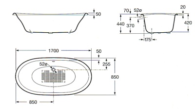 Чугунная ванна Roca Newcast Grey 170x85 233650000 с антискользящим покрытием