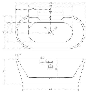 Акриловая ванна Abber AB9299-1.7 170х80 без гидромассажа