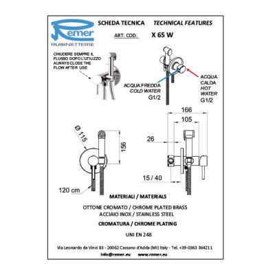 Смеситель гигиенический Remer X-Style X65W Хром