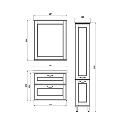 Зеркало ASB-Woodline Прато 70 Белое c серебряной патиной