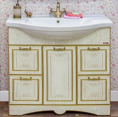 Тумба с раковиной Sanflor Адель 100 Н0000000665 Белая с патиной Золото