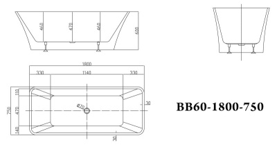 Акриловая ванна BelBagno BB60-1800-750 180х75 без гидромассажа