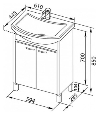 Тумба под раковину Aquanet Донна 60 169041 2 дверцы Дуб белый