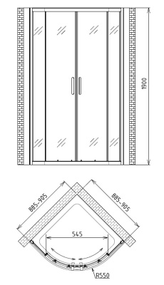 Душевой уголок Gemy Victoria 90х90 радиальный две дверцы профиль Хром стекло прозрачное