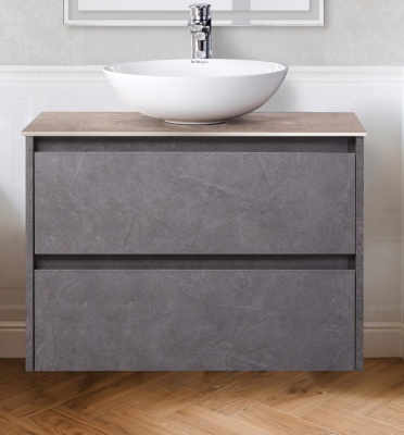 Комплект мебели для ванной BelBagno SET-KRAFT-700-PG-C-BB344-LOY-GRT-600/800 с зеркалом и смесителем Pietra Grigio, столешница - Cemento (без нанесения узора)