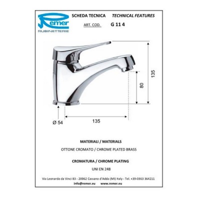 Смеситель для раковины Remer Giga Four G114 Хром