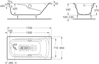 Чугунная ванна Roca Ming 170x85 2302G000R с антискользящим покрытием