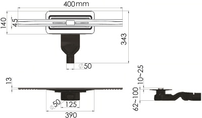 Душевой лоток Berges Wasserhaus Simpel 400 090110 с решеткой Матовый хром
