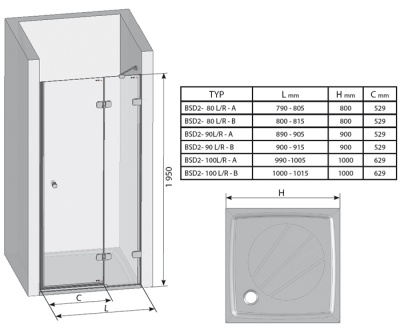 Душевая дверь в нишу Ravak Brilliant BSD2-100 A L хром+транспарент