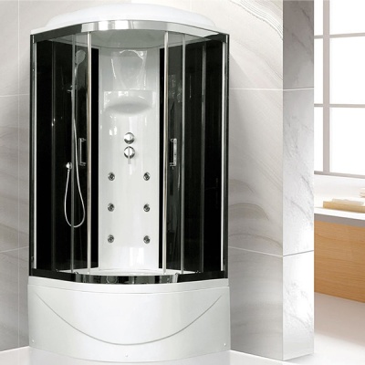 Душевая кабина Royal Bath ВК 100x100 RB100BK3-BT-CH с гидромассажем стекло прозрачное задняя стенка Черная