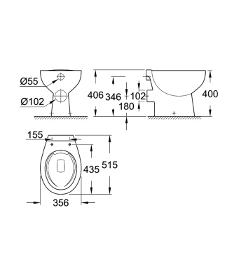 Унитаз Grohe Bau Ceramic 39430000 приставной без сиденья