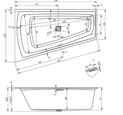 Акриловая ванна Riho Still Smart Elite 170x110 R BD1500500000000 без гидромассажа